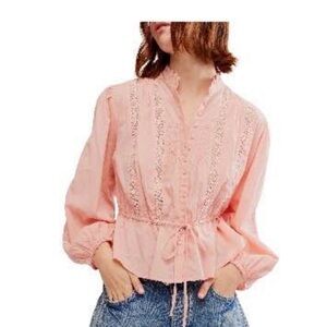 Free People Light Pink Lace Blouse